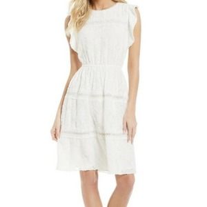 Gibson Latimer Off White Floral Lace Flutter Sleeve Jacquard Dress XL NWT
